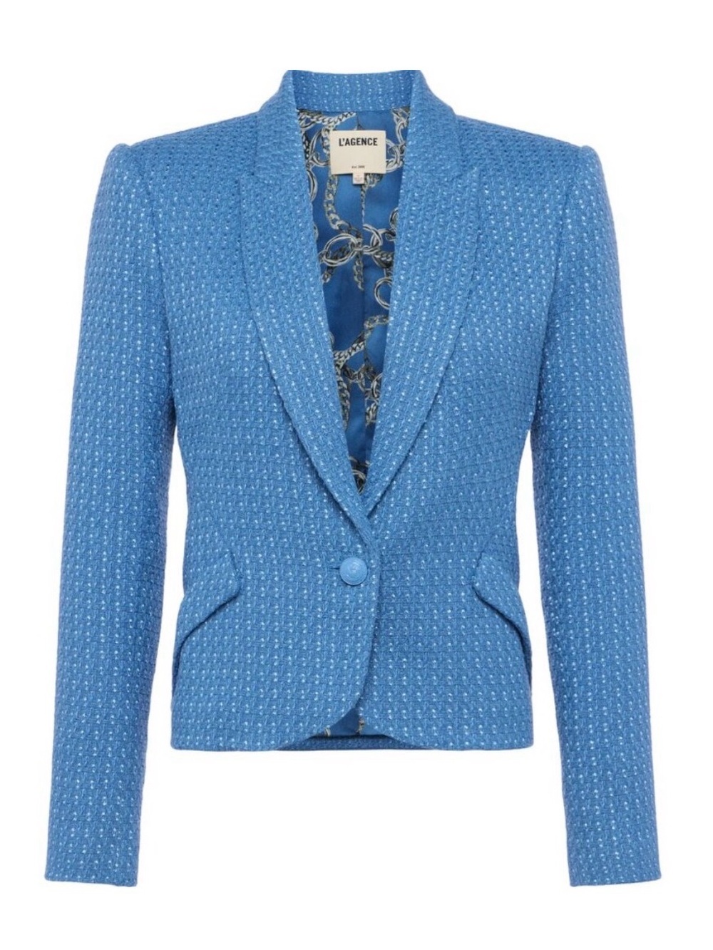 L'AGENCE Jennah tweed blazer harbor blue/good luck chain